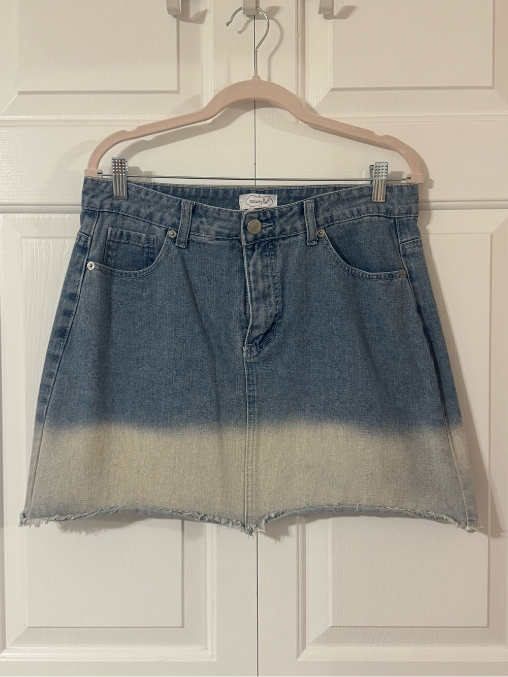 Mud Pie Blue-to-Cream Ombre Denim Mini Skirt